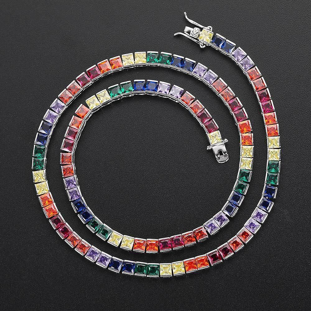 4mm Colorful Zircon Tennis Chain Necklace One Row Gold Plated for Men | Caratix Jewelry - CaratixJewelry
